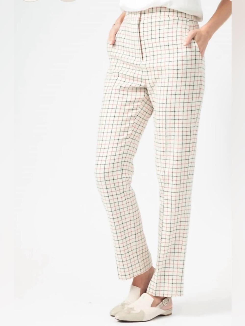 Rag & Bone Poppy High Rise Ivory Check Plaid Trouser Pants Size 2 Quiet Luxury